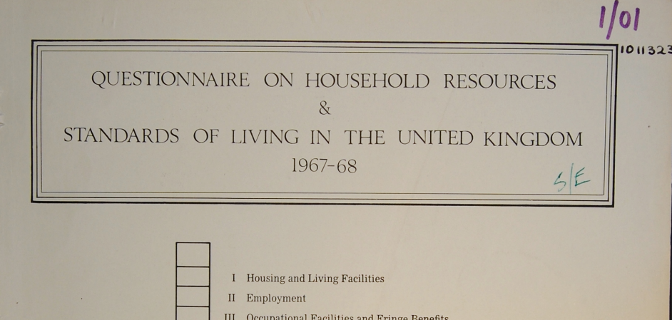 Cover of the Townsend Poverty in the UK 1968-69 survey questionnaire