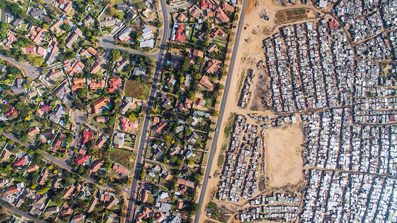 Rich and poor areas side by side in South Africa