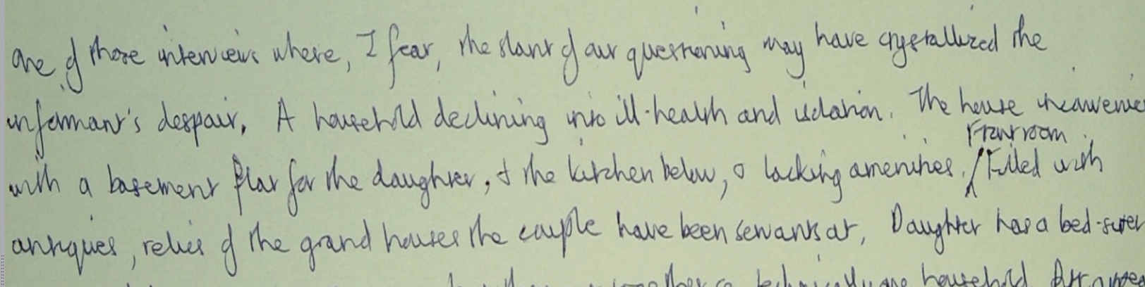 Hand written note on despair of interviewee from 1-01-1222