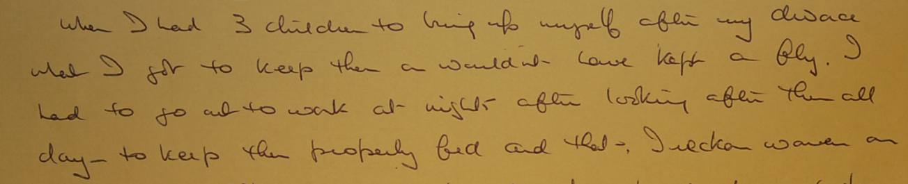 Marginal note that informant felt that after her divorce the money she had wouldn't keep a fly - 7-35-3131