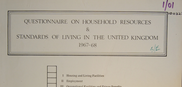 Cover of the Townsend Poverty in the UK 1968-69 survey questionnaire