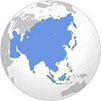 Map of Asia in PSE blue 1.4x1.4 inch