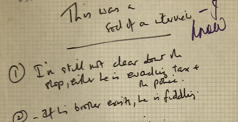 Marginal note stating that the interview was a 'sod' and query whether informant was following the law. From 6-36-0239